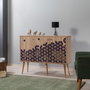Hanah Home Mega-123 Consola Roble Sonoma, Tablero Partículas Melamina, Patas Carpe, Asas Metal/Cuerda, 120x90x36 cm